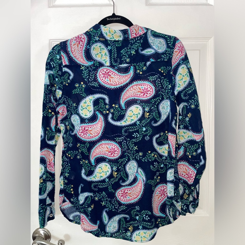 Talbots Navy Paisley Print Button-Down Shirt - Picture 4 of 4